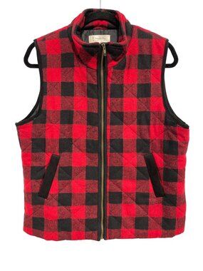 Vanilla Bay Quilted Vest Large Full Zip Plaid Red Black Outerwear Lumberjack